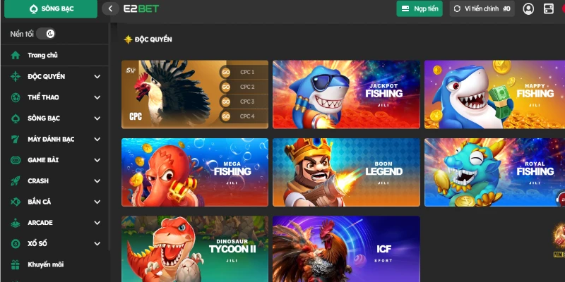 Tại E2BET có ưu đãi hấp dẫn và rất nhiều game phong phú