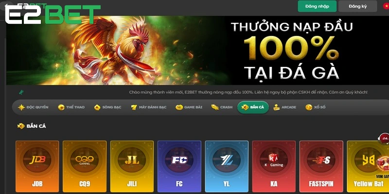 Ưu đãi nạp tiền đá gà lần đầu 100% tại E2BET